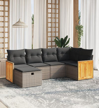 6-tlg. Garten-Sofagarnitur mit Kissen Grau Poly Rattan