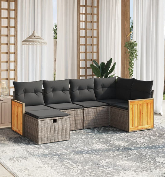 6-tlg. Garten-Sofagarnitur mit Kissen Grau Poly Rattan