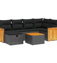 7-tlg. Garten-Sofagarnitur mit Kissen Schwarz Poly Rattan