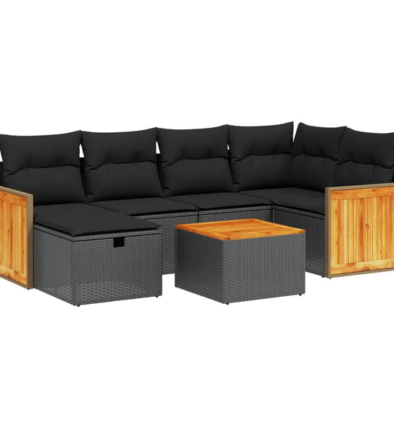 7-tlg. Garten-Sofagarnitur mit Kissen Schwarz Poly Rattan