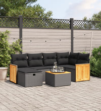 7-tlg. Garten-Sofagarnitur mit Kissen Schwarz Poly Rattan