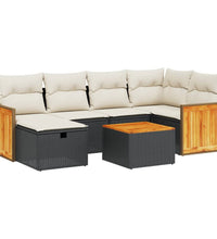 7-tlg. Garten-Sofagarnitur mit Kissen Schwarz Poly Rattan