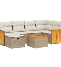 7-tlg. Garten-Sofagarnitur mit Kissen Beige Poly Rattan