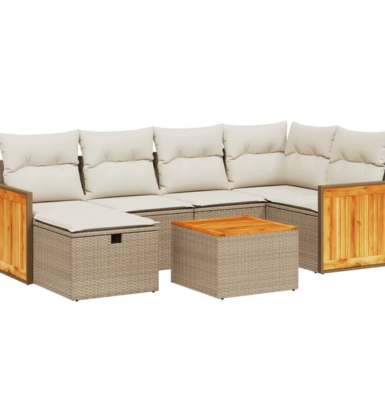7-tlg. Garten-Sofagarnitur mit Kissen Beige Poly Rattan