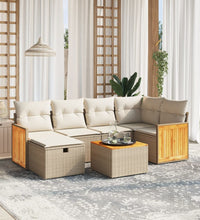 7-tlg. Garten-Sofagarnitur mit Kissen Beige Poly Rattan