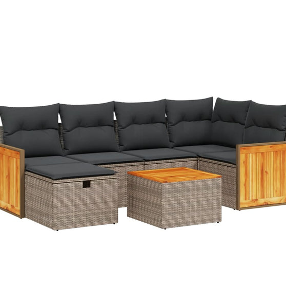 7-tlg. Garten-Sofagarnitur mit Kissen Grau Poly Rattan