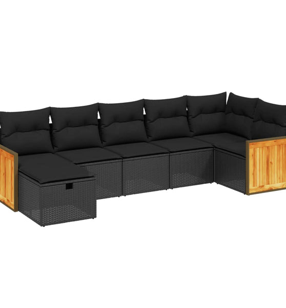 7-tlg. Garten-Sofagarnitur mit Kissen Schwarz Poly Rattan