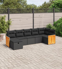 7-tlg. Garten-Sofagarnitur mit Kissen Schwarz Poly Rattan
