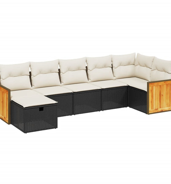 7-tlg. Garten-Sofagarnitur mit Kissen Schwarz Poly Rattan