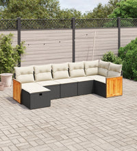 7-tlg. Garten-Sofagarnitur mit Kissen Schwarz Poly Rattan