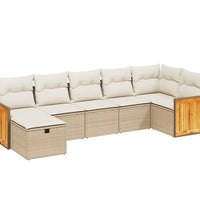 7-tlg. Garten-Sofagarnitur mit Kissen Beige Poly Rattan