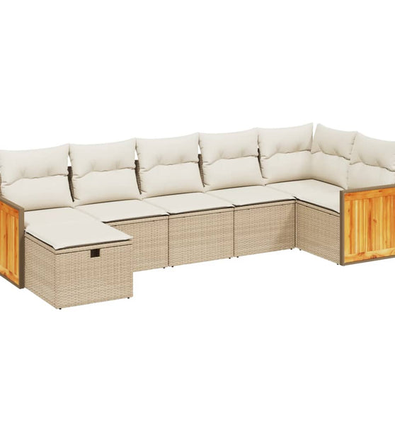 7-tlg. Garten-Sofagarnitur mit Kissen Beige Poly Rattan
