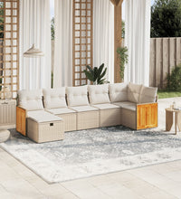 7-tlg. Garten-Sofagarnitur mit Kissen Beige Poly Rattan
