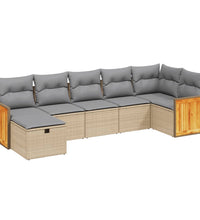 7-tlg. Garten-Sofagarnitur mit Kissen Beige Poly Rattan