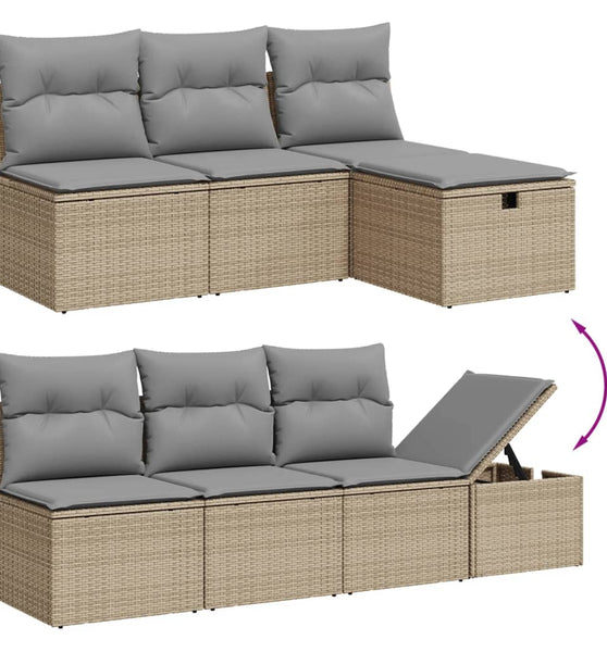 7-tlg. Garten-Sofagarnitur mit Kissen Beige Poly Rattan