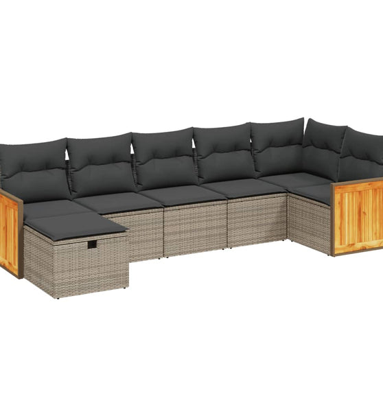 7-tlg. Garten-Sofagarnitur mit Kissen Grau Poly Rattan