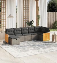 7-tlg. Garten-Sofagarnitur mit Kissen Grau Poly Rattan