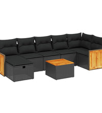 8-tlg. Garten-Sofagarnitur mit Kissen Schwarz Poly Rattan