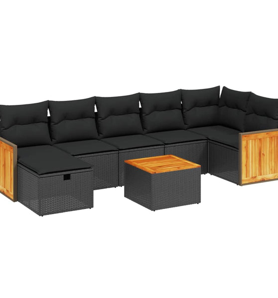 8-tlg. Garten-Sofagarnitur mit Kissen Schwarz Poly Rattan