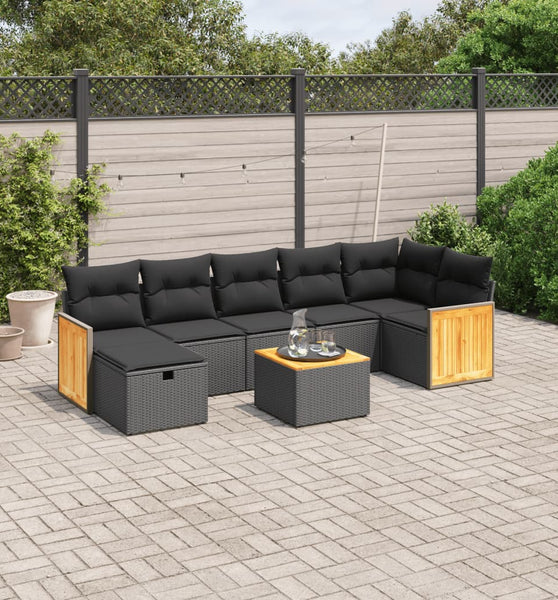 8-tlg. Garten-Sofagarnitur mit Kissen Schwarz Poly Rattan