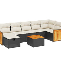 8-tlg. Garten-Sofagarnitur mit Kissen Schwarz Poly Rattan