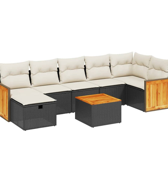 8-tlg. Garten-Sofagarnitur mit Kissen Schwarz Poly Rattan