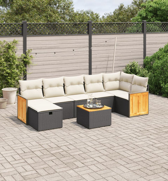 8-tlg. Garten-Sofagarnitur mit Kissen Schwarz Poly Rattan
