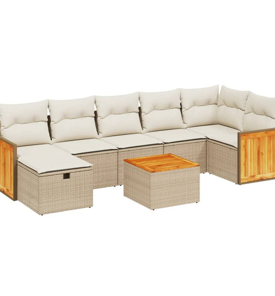 8-tlg. Garten-Sofagarnitur mit Kissen Beige Poly Rattan
