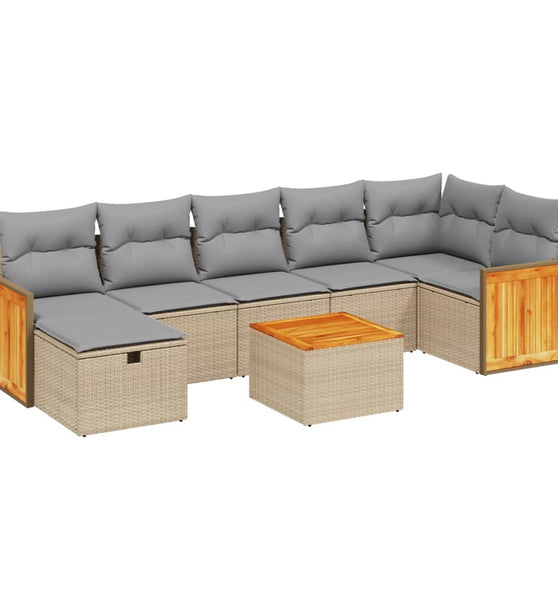 8-tlg. Garten-Sofagarnitur mit Kissen Beige Poly Rattan