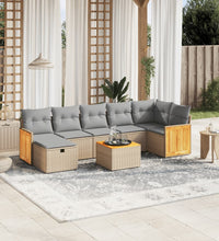 8-tlg. Garten-Sofagarnitur mit Kissen Beige Poly Rattan