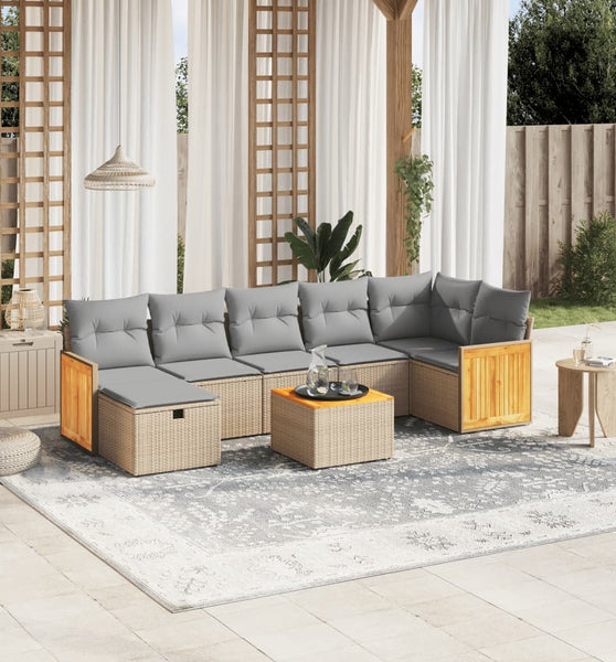 8-tlg. Garten-Sofagarnitur mit Kissen Beige Poly Rattan