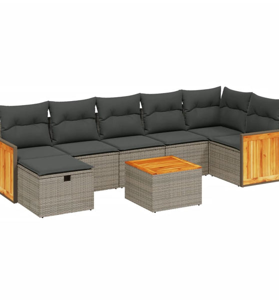 8-tlg. Garten-Sofagarnitur mit Kissen Grau Poly Rattan