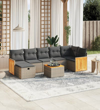 8-tlg. Garten-Sofagarnitur mit Kissen Grau Poly Rattan