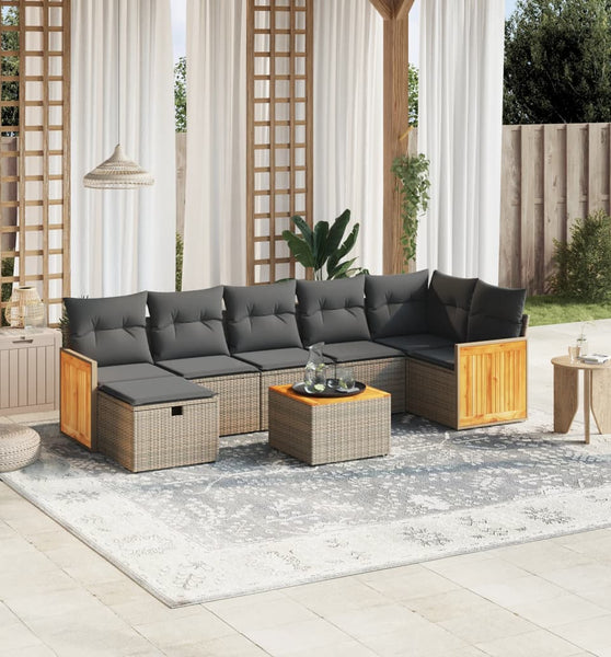8-tlg. Garten-Sofagarnitur mit Kissen Grau Poly Rattan