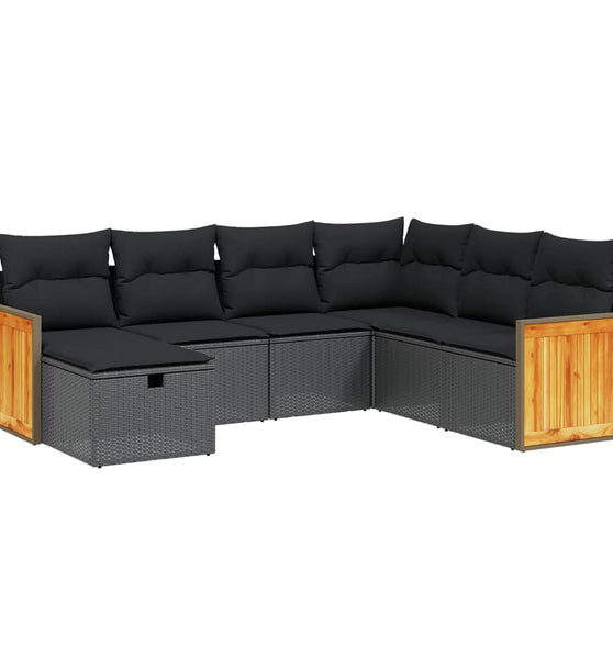 7-tlg. Garten-Sofagarnitur mit Kissen Schwarz Poly Rattan