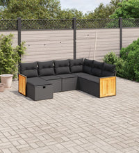 7-tlg. Garten-Sofagarnitur mit Kissen Schwarz Poly Rattan