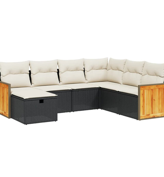 7-tlg. Garten-Sofagarnitur mit Kissen Schwarz Poly Rattan