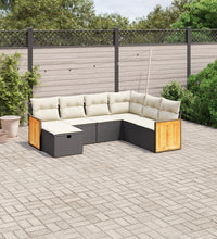 7-tlg. Garten-Sofagarnitur mit Kissen Schwarz Poly Rattan
