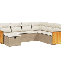 7-tlg. Garten-Sofagarnitur mit Kissen Beige Poly Rattan
