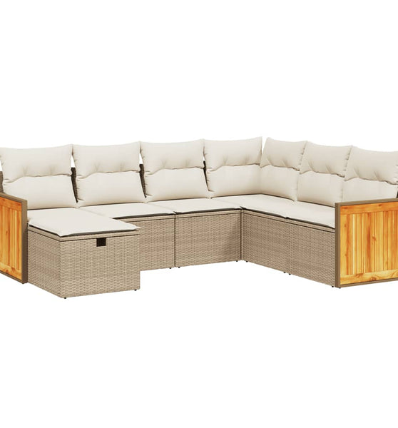 7-tlg. Garten-Sofagarnitur mit Kissen Beige Poly Rattan
