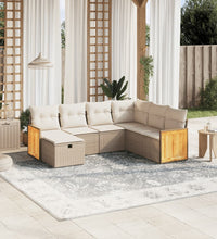 7-tlg. Garten-Sofagarnitur mit Kissen Beige Poly Rattan