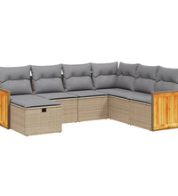 7-tlg. Garten-Sofagarnitur mit Kissen Beige Poly Rattan