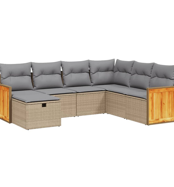 7-tlg. Garten-Sofagarnitur mit Kissen Beige Poly Rattan