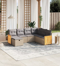 7-tlg. Garten-Sofagarnitur mit Kissen Beige Poly Rattan