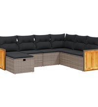 7-tlg. Garten-Sofagarnitur mit Kissen Grau Poly Rattan