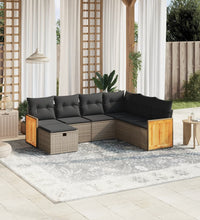7-tlg. Garten-Sofagarnitur mit Kissen Grau Poly Rattan