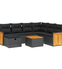 8-tlg. Garten-Sofagarnitur mit Kissen Schwarz Poly Rattan