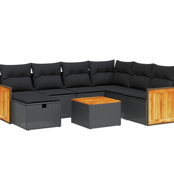 8-tlg. Garten-Sofagarnitur mit Kissen Schwarz Poly Rattan