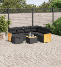 8-tlg. Garten-Sofagarnitur mit Kissen Schwarz Poly Rattan