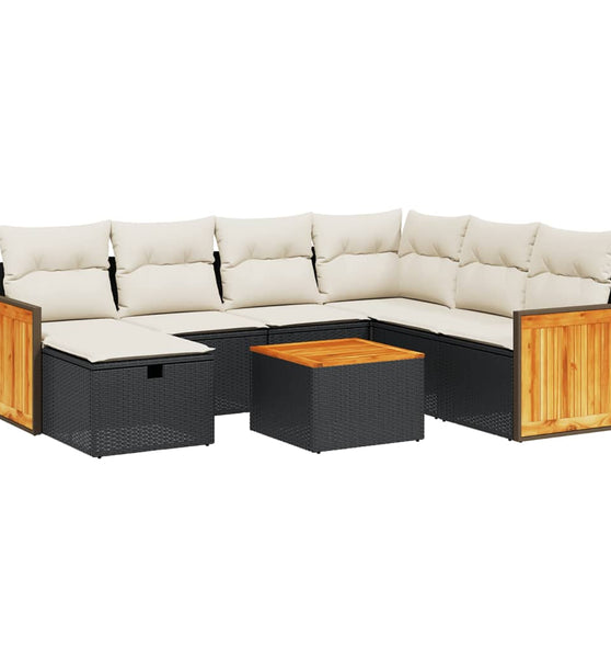 8-tlg. Garten-Sofagarnitur mit Kissen Schwarz Poly Rattan